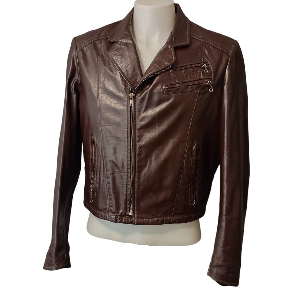 Reed Sportswear Leather Moto Jacket Women's Maroon Vintage Goth Core Grunge Edgy